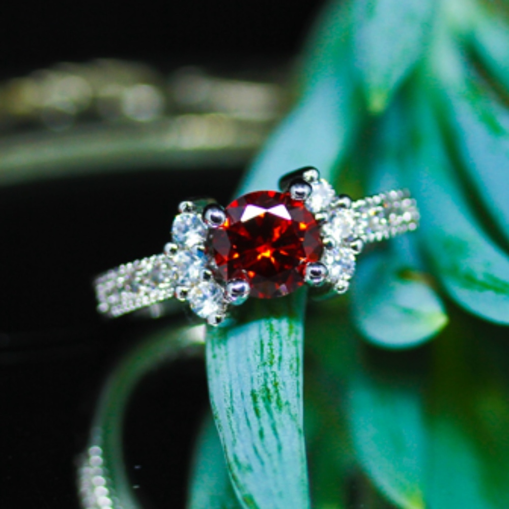 925 14kt Gold Dipped Red Topaz Engagement Ring